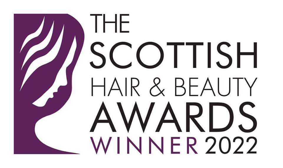 an awards image. The text reads "The Scottish Hair & Beauty Awards Winner 2022"